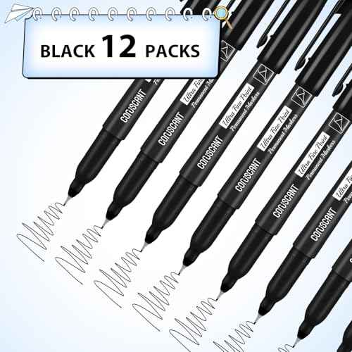 coruscant Ultra Fine Point Permanent Markers, 12 Pack Extra Fine Tip 0.4 mm Black Marker, Quick-Drying, Waterproof, Fade-Resistant, Ideal for Home, Office, School