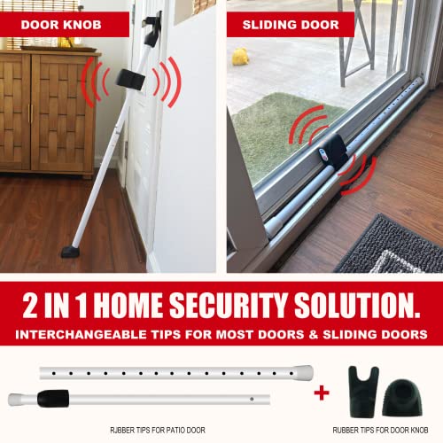 SECURITYMAN 2-in-1 Door Security Bar with Alarm & Sliding Door Stopper Security Bar with 120db Loud Siren - Rugged Iron Rated for 400lbs, (Protects Against Scratches) New Model for Wider Compatibility