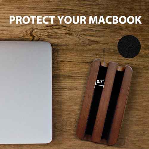 Vertical Laptop Stand, Dual Slot Wood Laptop Holder for Desk, 0.7" Width Fits All MacBook/Surface pro