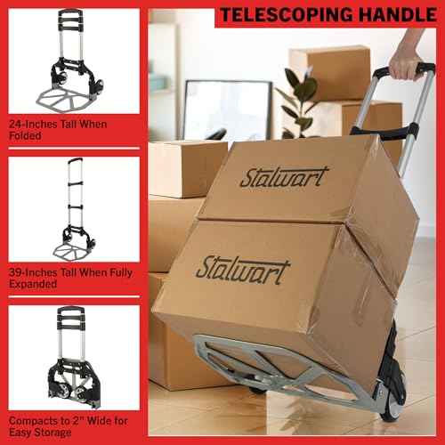 Folding Hand Truck - Dolly Cart with 154lb Capacity - Lightweight and Compact Aluminum Folding Cart with Telescoping Handle for Moving by Stalwart
