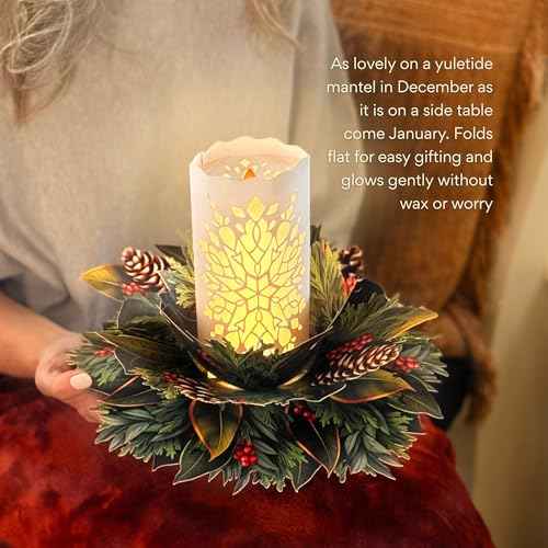 Freshcut Paper Light Up Pop Up Card, Light Up Holiday Candle with Lights, 3D Popup Christmas Cards, Holiday Card with Blank Notecard & Envelope