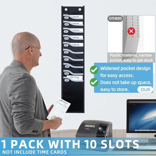 ALSLEA Wall-Mounted Time Card Rack with 10 Slots, Extra-Wide Office Organizer