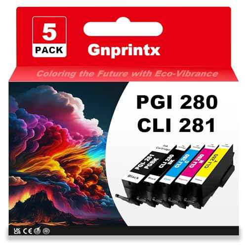 PGI-280 / CLI 281 Smart-Auto Ink Cartridge Replacement for Canon 280 281 Ink Cartridges Compatible with TR8520 TR8620a TR8620 TR7520 TR8600 TS9120 TS8120 TS6120 Printer (5 Pack, PGBK BCMY)