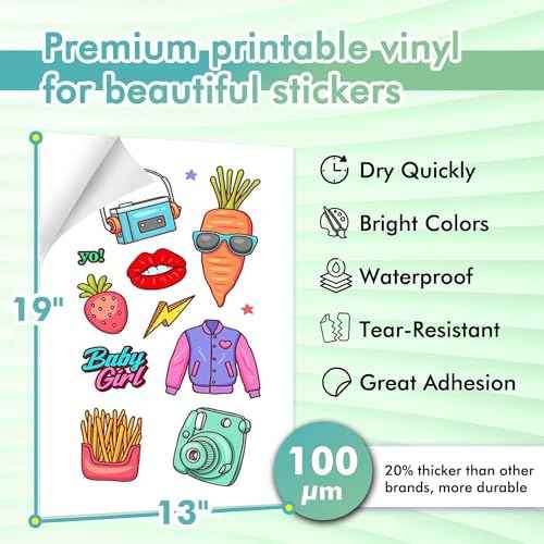 Koala Printable Vinyl Sticker Paper for Inkjet Printer 13x19 Inch - 30 Sheets Matte White Sticker Printer Paper, Waterproof, Tear-Resistant, Removable