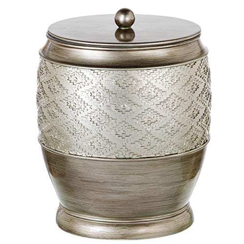 Creative Scents Dublin Silver Small Bathroom Trash Can with Lid 1.26 Gal / 4.8L - Brushed Silver Garbage Can - Decorative Waste Basket for Bathroom Decor - Durable Wastebasket for Paper/Diaper
