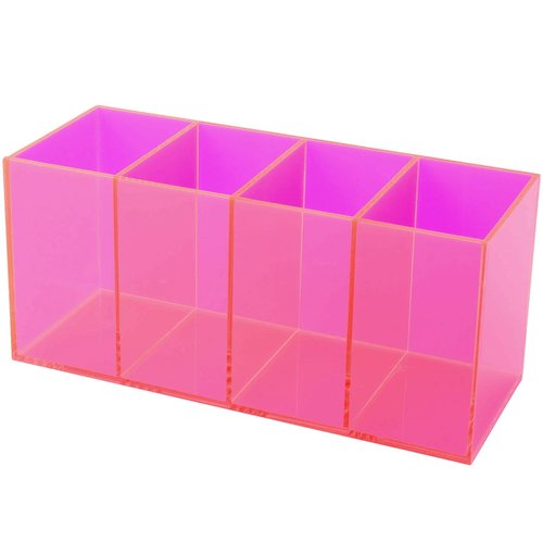 HappyDino Pen Holder for Desk Neon Acrylic Pencil Holder Cup Makeup Brush Storage Organizer for Vanity, Neon Pink