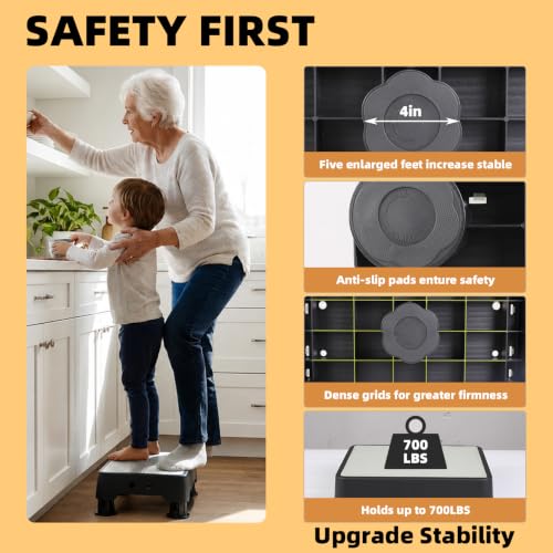 Noctilucent Adjustable Step Stool for Adults, 700 lb Capacity, 3-Setting Height, Non-Slip, Glow-in-the-Dark