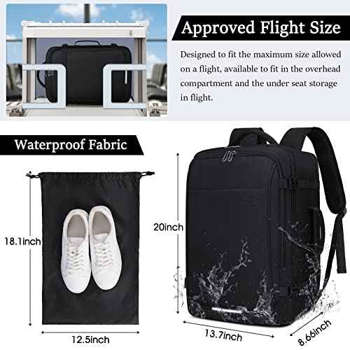 IGOLUMON Travel Backpack for Men Women 40L Flight Approved Carry on Backpack 17 Inch Waterproof Laptop Backpack Large Luggage Daypack Business College Weekender Overnight Backpack with Shoe Bag, Black