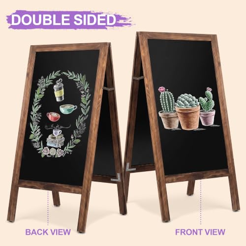 SEENYOO 40x20 Inch Double Sided Wooden Chalkboard Sign with Markers - Brown