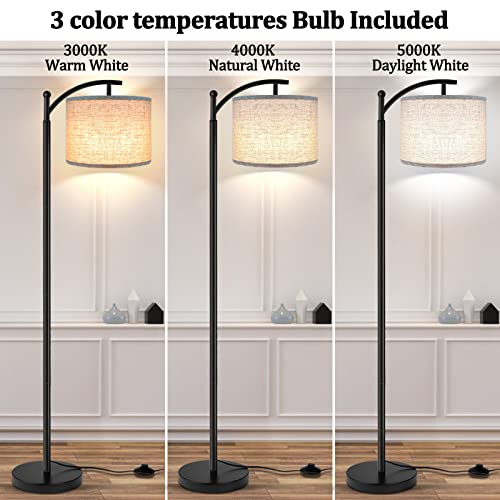 ROTTOGOON Black Floor Lamp with Beige Shade, 3 Color Temperatures LED Bulb, Tall Industrial Reading Lamp for Living Room & Bedroom, Office