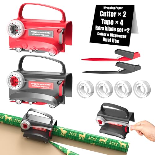 Wraprocut 2-Pack Gift Wrap Cutter & Tape Dispenser Kit with Blades & Tapes