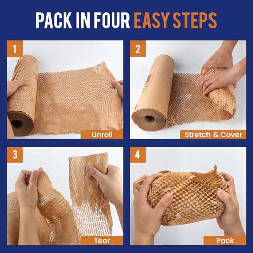Honeycomb Packing Paper For Moving 12" x 150ft With Rope & Fragile Stickers