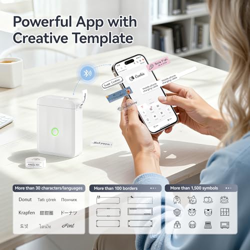 NIIMBOT D110 Upgraded Version Mini Label Maker Machine with Tape, Portable Bluetooth Thermal Printer, Sticker Labeler with Multiple Templates for Office Organization Home Kitchen School, White