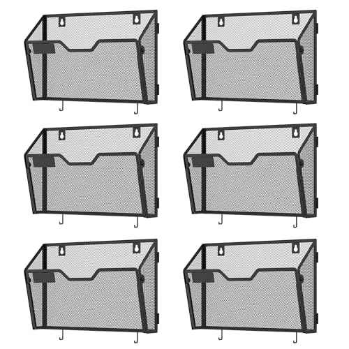 Docnest 6 Pack Hanging Wall File Holders, Mesh Wall Letter File Holder, Wall Mounted Mail Paper Document Folder Holder with Hooks for Office, Home, School, Black