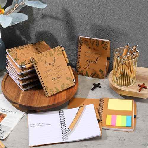 20 Sets Christian Spiral Notebooks Bulk Inspirational Religious Bible Verse Prayer Notepad with Sticky Note Pen Christmas Gifts for Church Study Group Member Vbs Sunday School (Kraft)