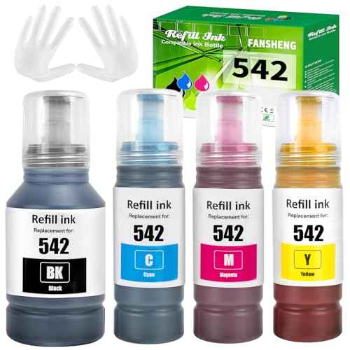 542 Ink Refill Bottles for ET-5101 ET-5170 ET-5180 ET-5850 ET-5800 ET-5880 ET-16650 ET-16600 ST-C8090 ST-C8000 (4 Pack, Black Cyan Magenat Yellow)