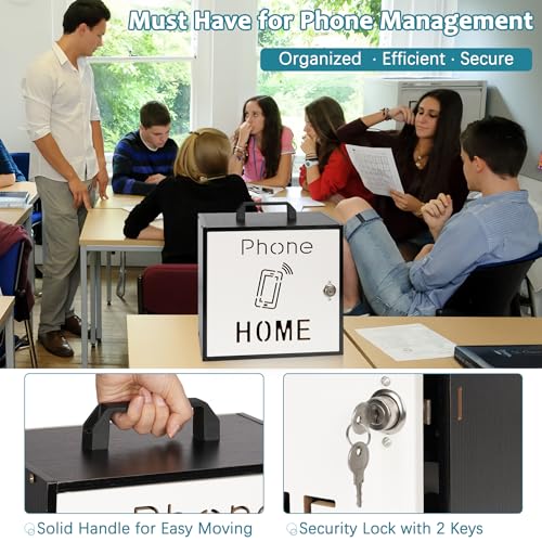 Wooden Phone Lock Box, Cell Locker with 33 Adjustable Dividers