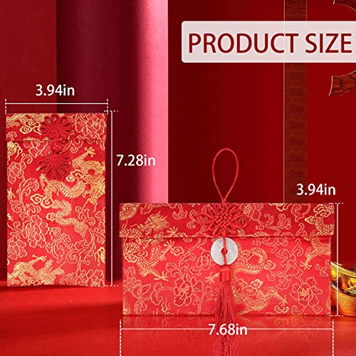4 Pieces Red Silk Envelope Set with Chinese Knot Jade Pendant Lucky Money Hong Bao for Spring Festival & Weddings - Variation 4