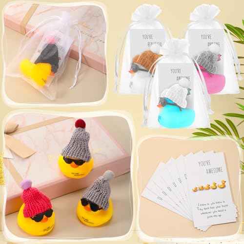 Liliful 48 Set Employee Appreciation Gift Bulk for Coworker You Are Awesome Sign Card Cheer up Rubber Ducks with Glasses Inspirational Mini Christmas Thank You Gift for Staff Team Teacher Women