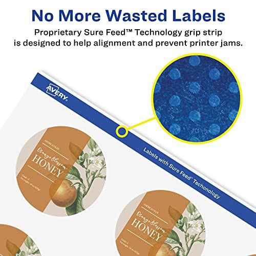 Avery Durable Waterproof Round Labels, Sure Feed Technology, 2.5" Diameter, 225 Total, Oil and Tear-Resistant Waterproof Labels, Print-to-The-Edge, Laser/Pigment-Based Inkjet Printable