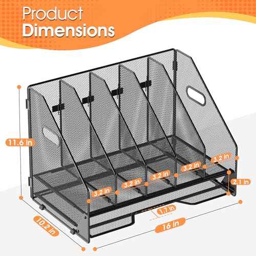 Desk File Folder Holder Organizer-5 Vertical Compartments Racks and Paper Letter Tray,Mesh Magazine File Holder Sorter,Desktop Accessories & Workspace Organizers for Home,Office,School-Black