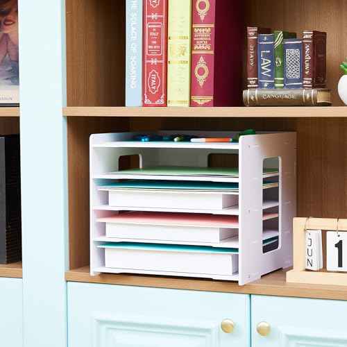 Juexica 2 Pack 5 Tier Scrapbook Paper Organizer 12.6 x 12.6 Inches File Organizer for Desk Stackable Paper Trays Holder Home Office Decorations