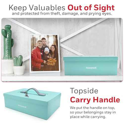 Honeywell Safes & Door Locks - Small Safe Box for Home - Fire Resistant Documents Lock Box with Keys - Steel Security with Key Lock for Personal Items, Jewelry, Money - 0.17 Cubic Feet - Teal - 6124TL