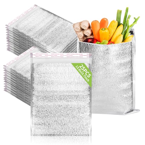 Reusable Insulation Bags 13.8'' x 15.7'' 25 Pcs, Thermal Box Liners Metalized Box Self Seal Insulated Box Liners Lunch Food Packing, Grocery Delivery Envelopes Mailers Insulated Shipping Bags