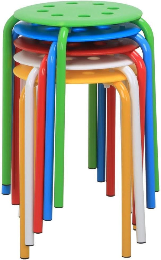 Yaheetech Stackable Plastic Stools - Portable Round Chairs for Flexible Seating | Set of 5, Colorful Decor