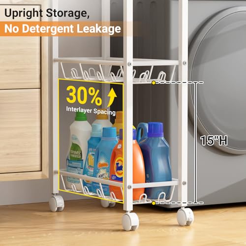 AOODA Arctic White Laundry Room Cart 8.2 x 18 x 33.5 with Detergent Holder