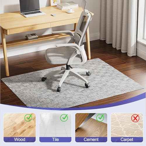 Delamu Office Chair Mat for Hardwood Floor, Non-Slip PVC Woven Computer Desk Chair Mat, 35"¡¿47" Heavy Duty Hard Floor Protector for Rolling Chairs, Light Gray, Not for Carpet
