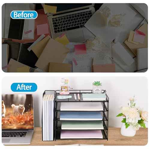 AUPSEN Desk Organizers and Accessories, 5-Tier Desktop Paper File Organizer with Removable File Holder, Desk Accessories & Workspace Organization for Home Office Supplies (Black)