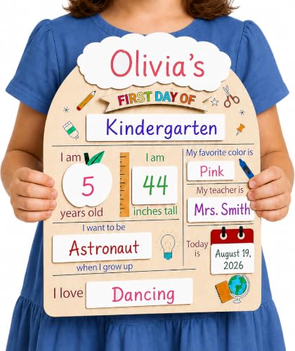 First & Last Day of School Sign for Kids | Reusable Back to School Board with Writable Name Plate & Interchangeable Labels
