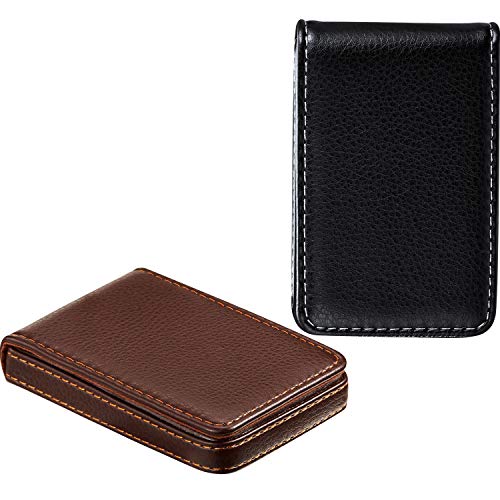 Outus Business Card Holder Wallet PU Leather 2 Pack Black & Coffee Classic