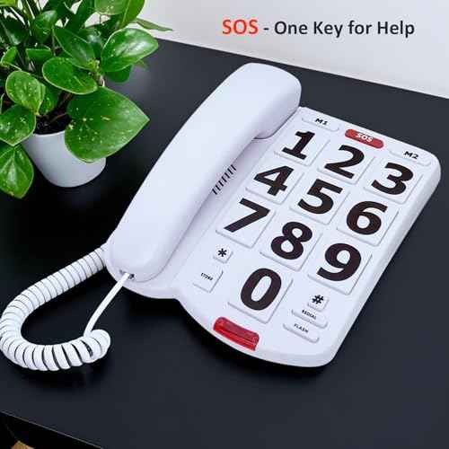 TelPal Corded Big Button Phone for Seniors Home, Wired Large Number Landline Telephone for Visually Impaired Old People with Extra Loud Ringer, Emergency House Phones