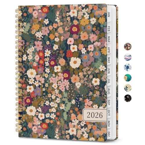 2026 Planner, Weekly and Monthly Planner for Women, January 2026 - December 2026, Hardcover 2026 Calendar Planner Book with Tabs, Inner Pocket, Spiral Bound, Perfect for Office Home School Supplies - A5 (6.3" x 8.5"), Petals
