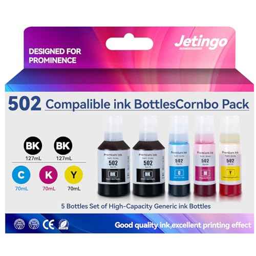 502 Ink Refill Bottles for ET-2850 ET-3850 ET-2760 Replacement for Epson 502 Ink Bottles (5 Pack) ET-3760 ET-4760 ET-4850 ST-4000 ST-2000 ET-3830 ET-3843 ET-2750 ET-3750 Printer (T502-5P)