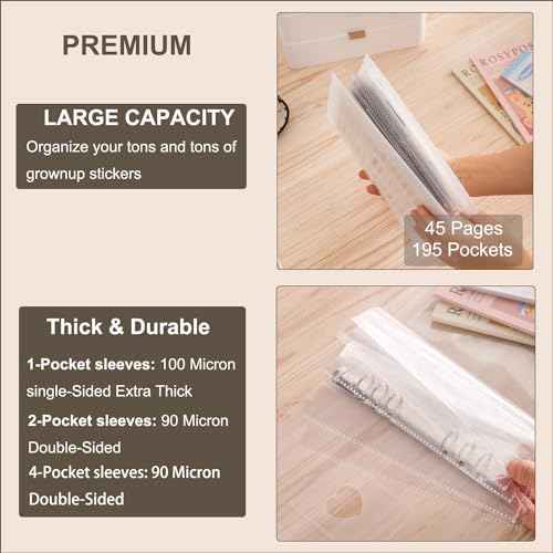 1pcs A5 Sticker storage Album,sticker organization Collecting Book Binder sleeves for planner stickers organizers collector recipe cards (3 different sized pockets)