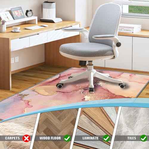 Chair mat, Office Short Pile Chair mat, Non-Slip Noise-Reducing Table and Chair Carpet, Office, Study Decorative Carpet Suitable for Wooden Floors, Laminates and Tiles (Pink Gold, 35x47in)