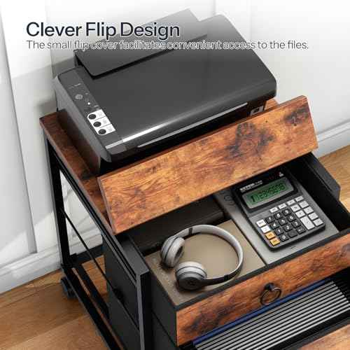 HOOBRO File Cabinet, 2-Drawer Vertical Mobile Office Cabinet, Rolling Printer Stand, for A4/Letter Size Files, Nonwovens Drawer, for Home Office, Rustic Brown BF21WJ01