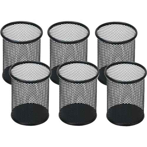 Pen Holder Pencil Holder Mesh Metal Pen Cup Holder Pencil Cup Holder for Desk Office Home Pen Organizer Black, 6 Pack