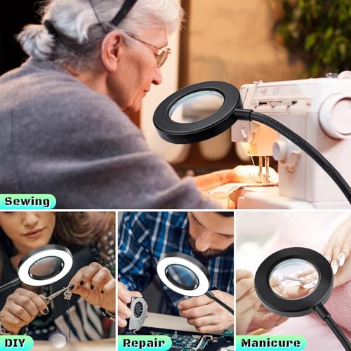 Black 10X Magnifying Glass with Light, Stand & Hands-Free Clip - NZQXJXZ