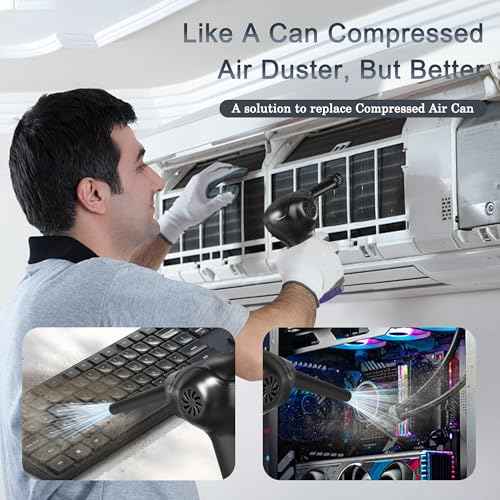 Compressed Air Duster,2-Gear to 60000RPM Electric Air Duster with LED Light, 6000mAh Rechargeable Cordless Air Duster for Computer Keyboard