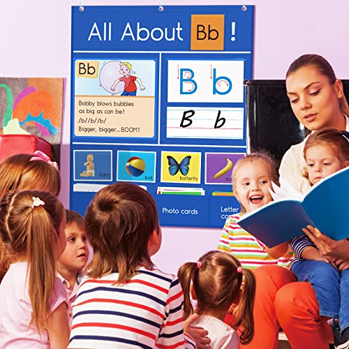 Auchq Blue All About Letter Pocket Chart for Classroom & Homeschool - 34x27 Inches