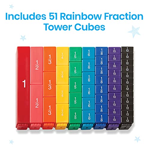 hand2mind Rainbow Fraction Tower Cubes - Montessori Math Manipulatives for 4th Grade, Elementary, Set of 51 - Math Materials