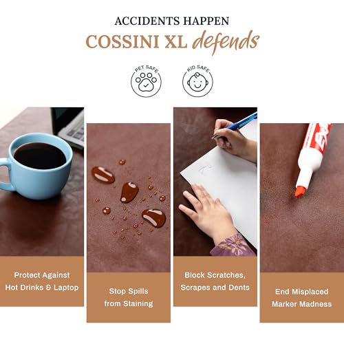 Cossini XL Brown Vegan Leather Desk Pad - Large Waterproof Mouse & Keyboard Mat