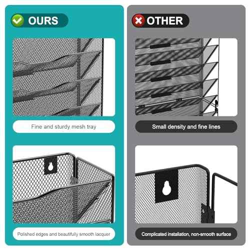 10 Tier Hanging Wall File Organizer, Wall File Holder Organizer Mounted Letter Mail Magazine File Rack With Flat Tray For Office Home School, Black