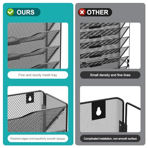 Wall File Organizer, 16-Tier Mesh File Holder, Vertical Document Rack For Home, School, and Office Use (Black)