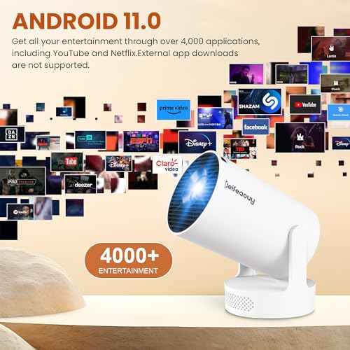 Mini Projector - Manual Focus, Smart Portable Projector for Bedroom & Home Cinema with 4K Support, 170 ANSI Lumens, Auto Keystone, Netflix Certified, Android 11, Voice Control, Air Mouse Remote