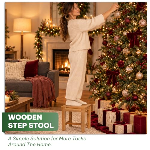 12" White Oak Wooden Step Stool - Victory Relax, Solid Acacia, Small Bathroom Stool